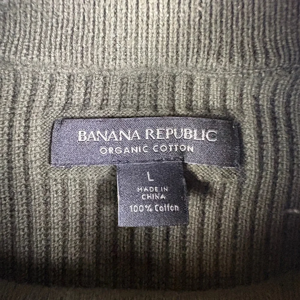 Banana Republic Organic Cotton Mock Neck Ribbed Sweater Mens Large Olive Green - Picture 2 of 6